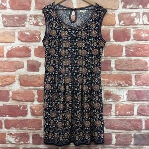 Max Studio Dress Womens XL Black Multicolor Boho Floral Stretchy Casual Sundress